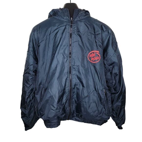Gear For Sports Other - Vintage 90s Intel Inside Fleece Lined Windbreaker Jacket Hood Mens Size M Black